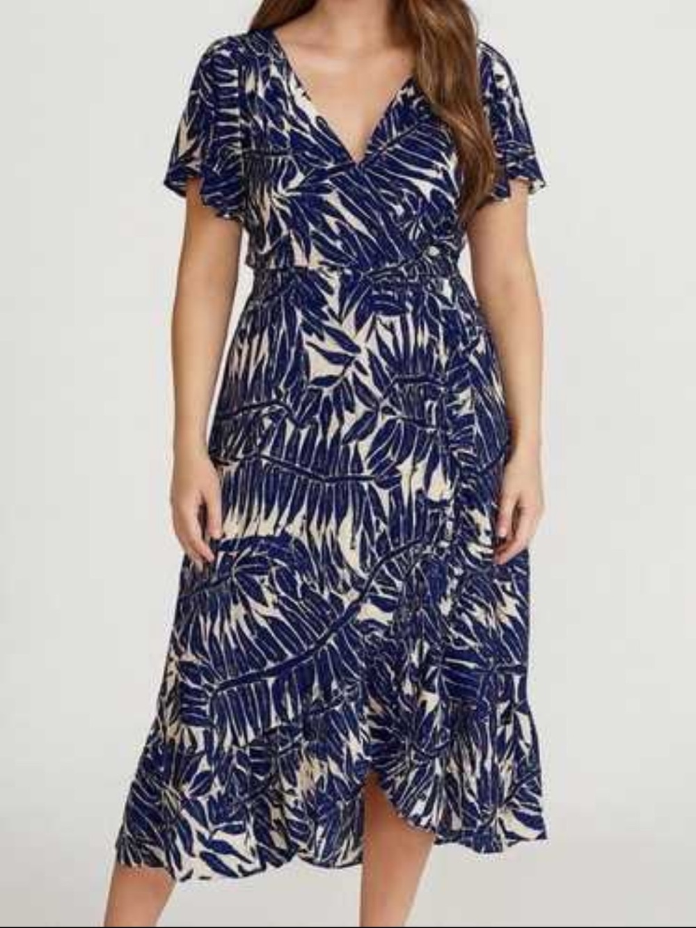 Anthropologie Kindred Blue Wrap Floral Short Sleeve Dress Small